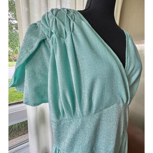Vintage 80s dress, aqua, silver metallic thread, shimmery cocktail/evening dress - Picture 10 of 10